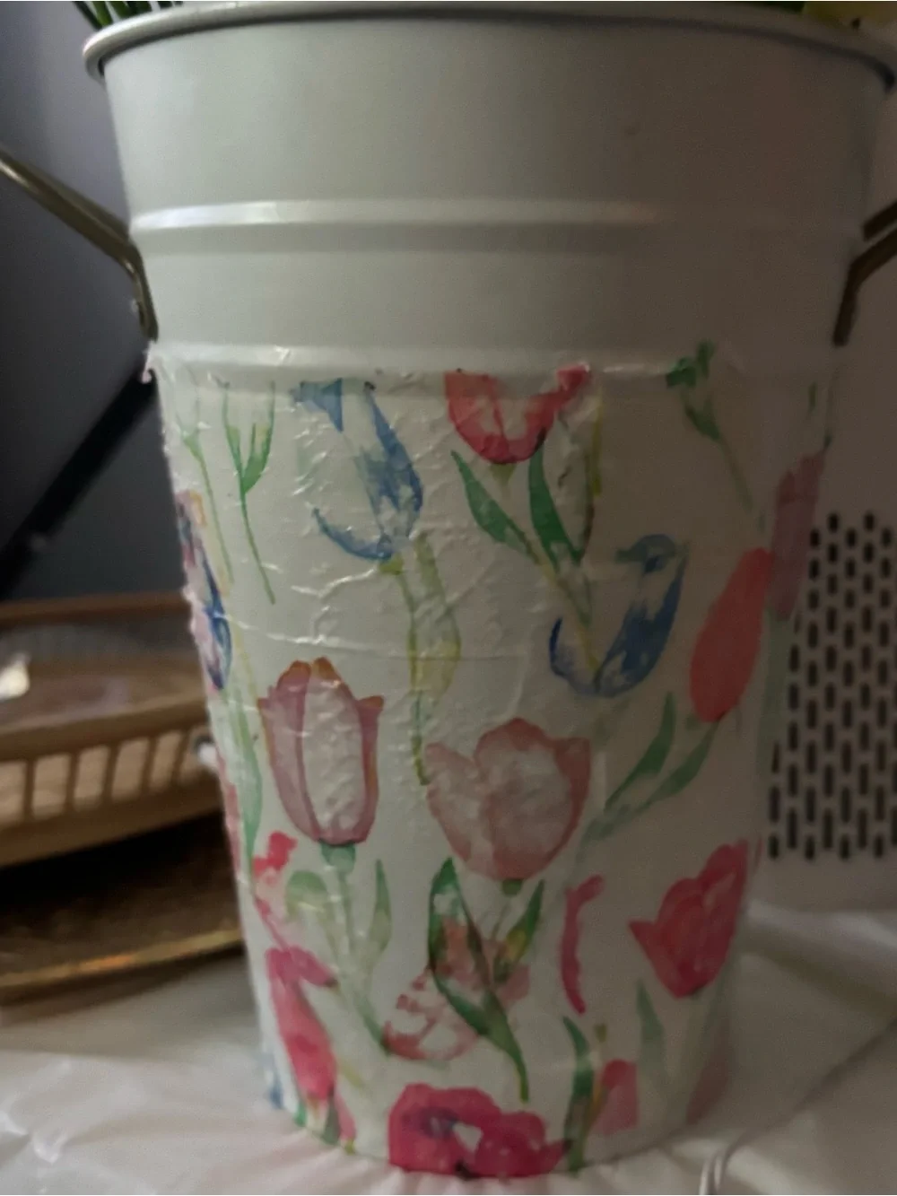 Floral Tulip covered Metal Vase - Home Accents 8.5”